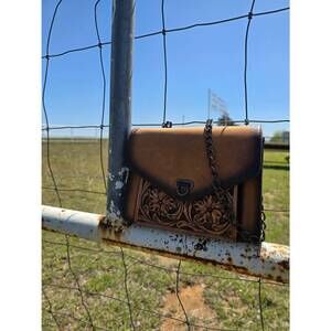 NEW WESTERN LINENS women's leather tooled crossbody bag in brown
